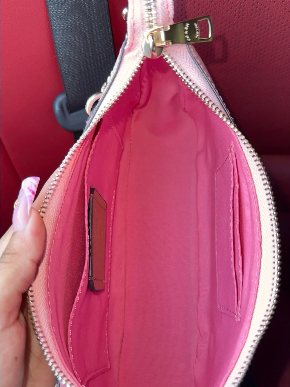 Coach Pink Teri Signature Logo Leather Shoulder Bag with Gold Hardware
